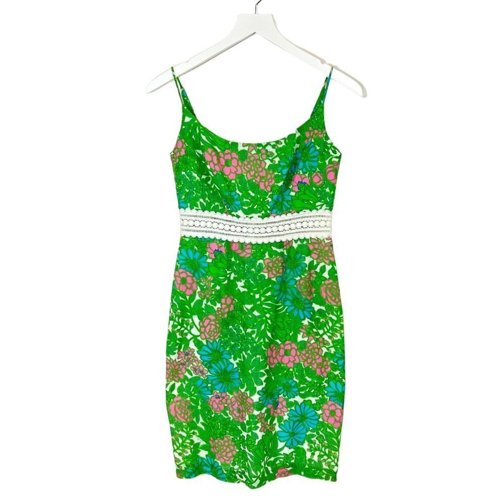 Milly Dress Women Size 2 Greed Floral Crochet Lace Bohemian Spaghetti Strap
